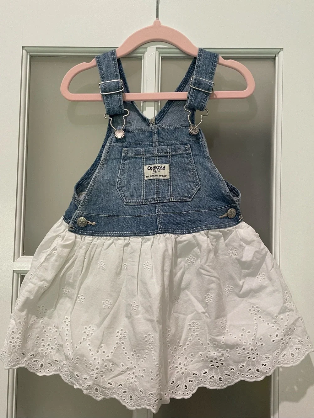 NWOT OshKosh B'gosh Denim Bib Overalls with White Eyelet Skirt